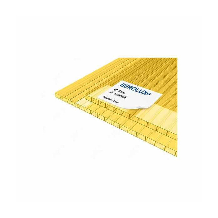 Сотовый поликарбонат 4 мм BEROLUX желтый 2100х12000 мм